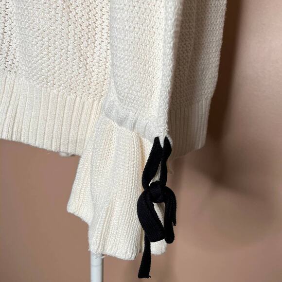 Loft women Tipped Pullover Fit and Flare Knit Sweater With Bow Cuff Detail sz S - Picture 12 of 13